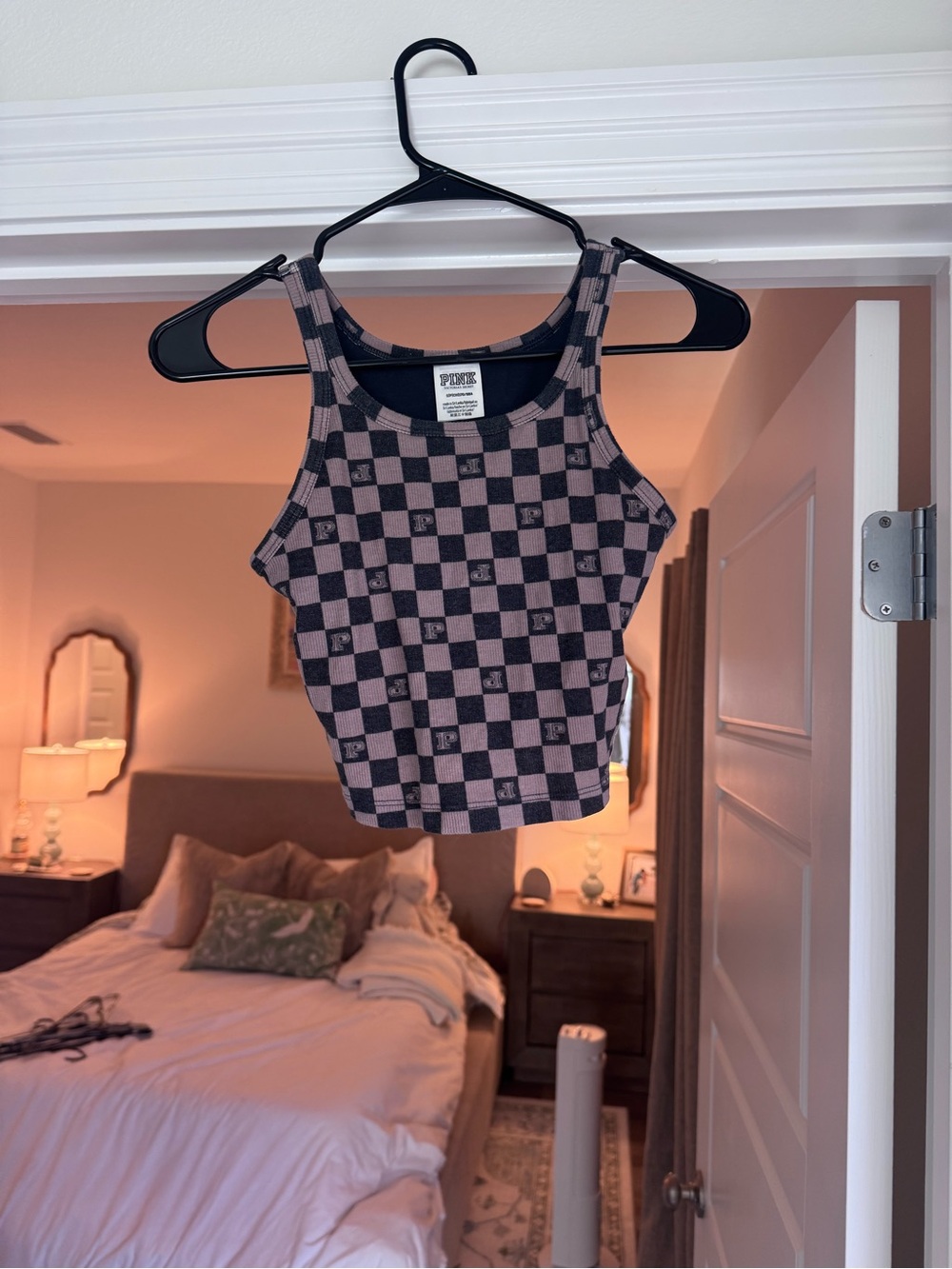 PINK Victoria's Secret Mauve & Black Checkerboard Cropped Tank